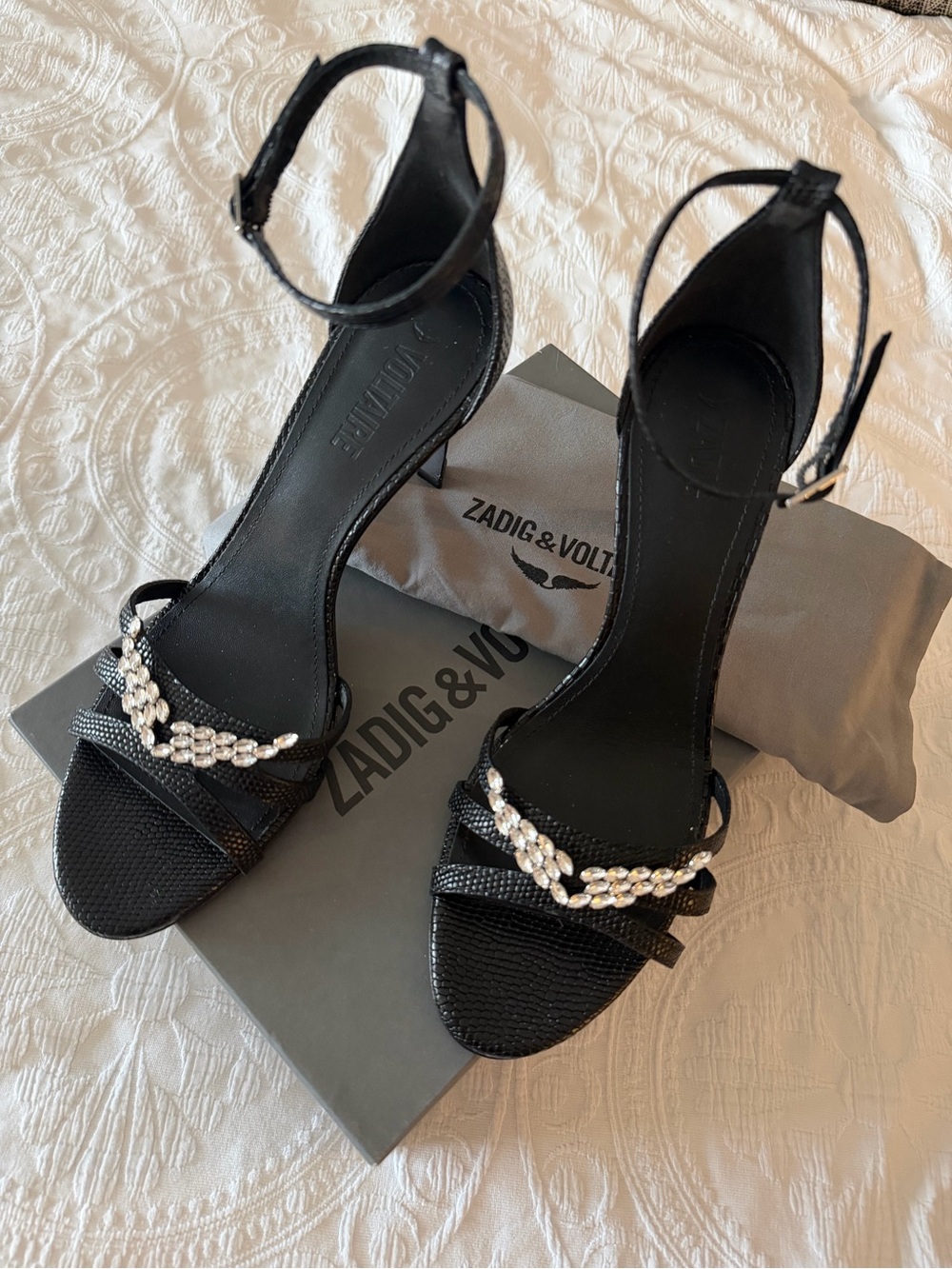 Zadig & Voltaire Black Crystal-Trim Ankle-Strap Heels